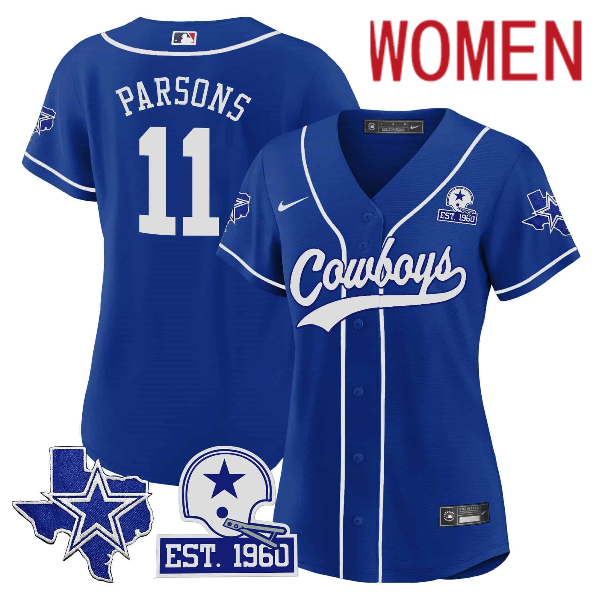 Women Dallas Cowboys 11 Parsons Blue 2024 Nike Patch Baseball NFL Jersey